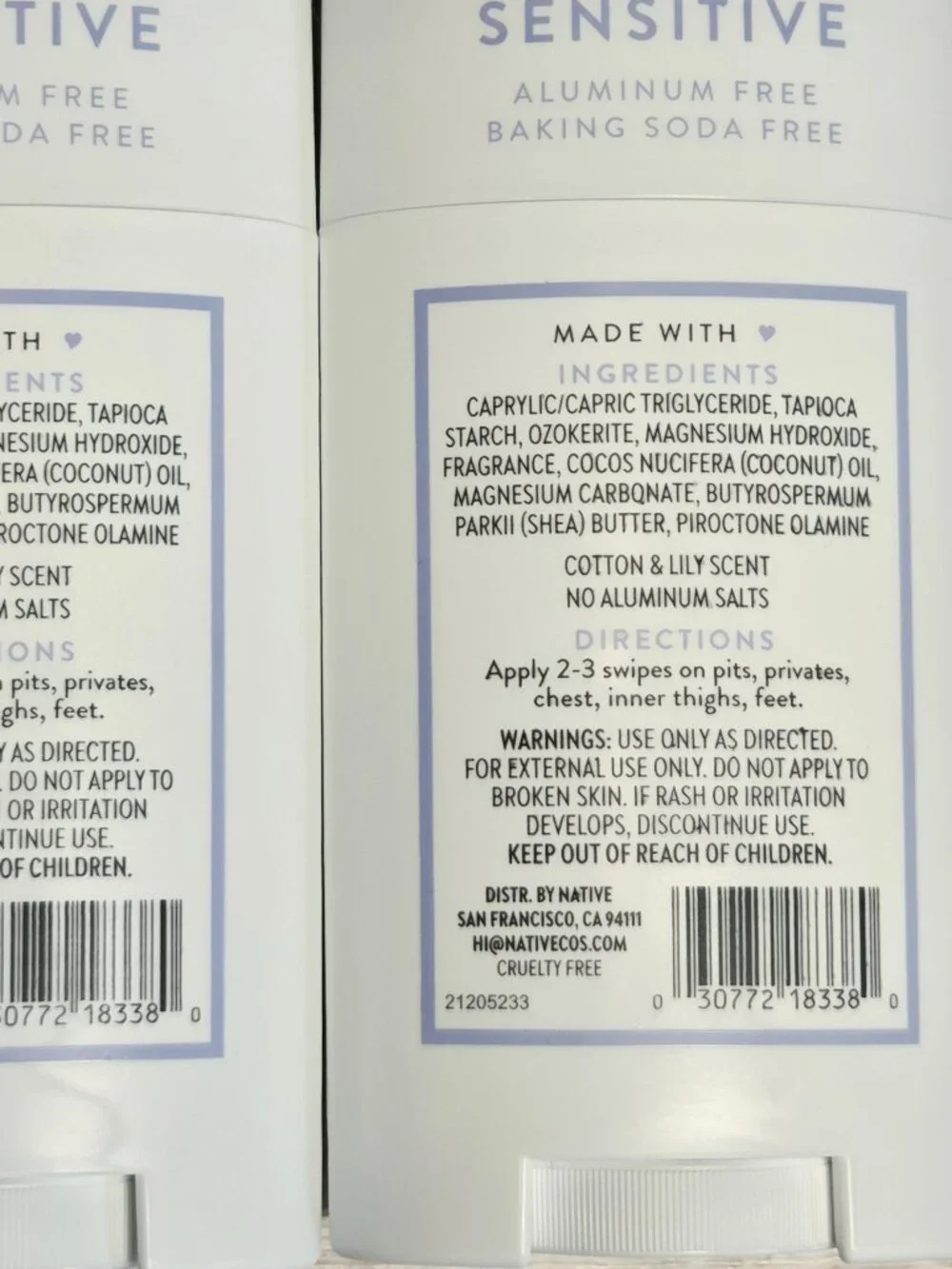 Native Sensitive Whole Body Deodorant Aluminum Free Cotton & Lily Scent 2 pack